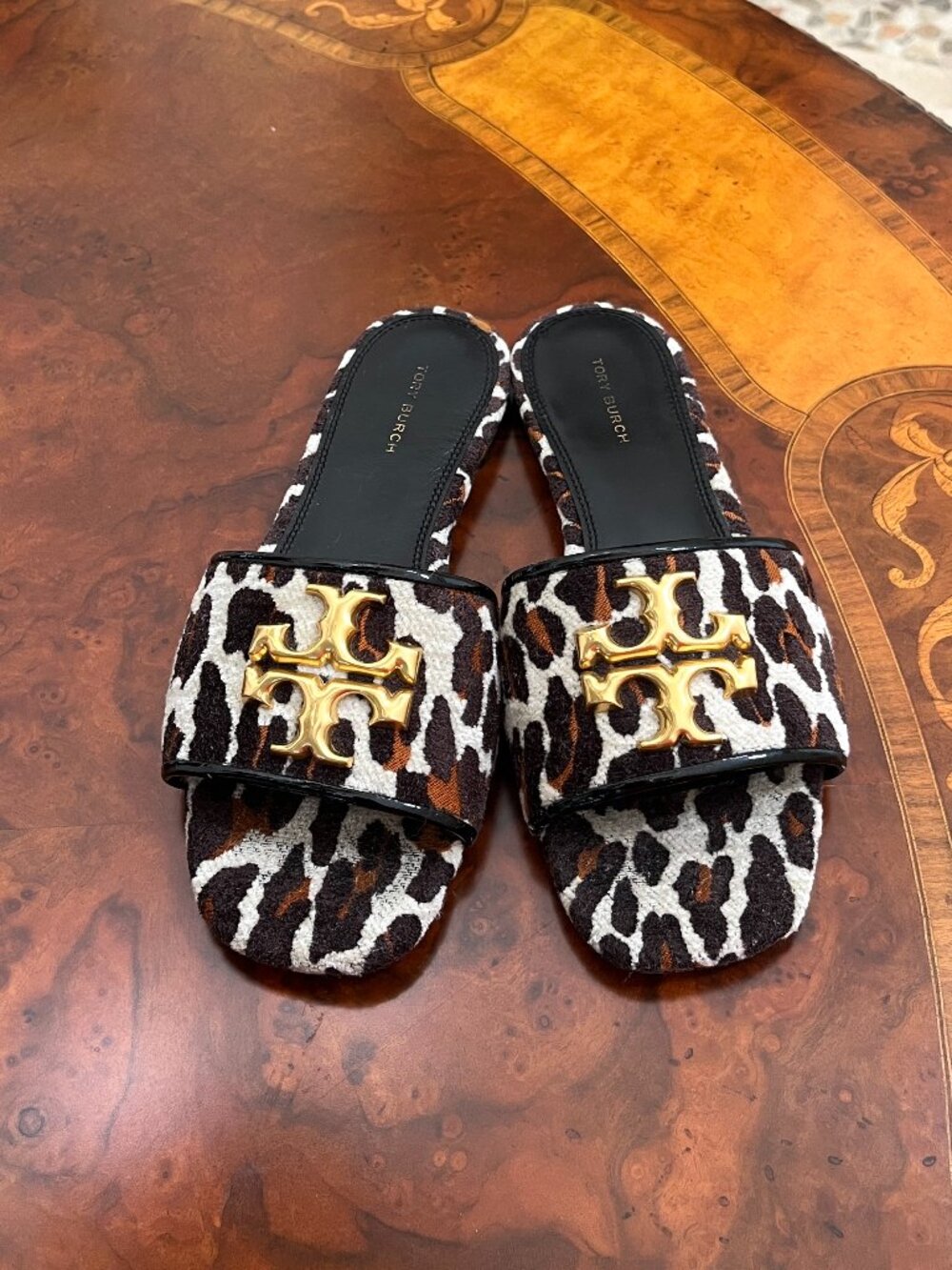 Tory Burch Eleanor Women's Leopard Print Velvet Sandals Slides 6.5